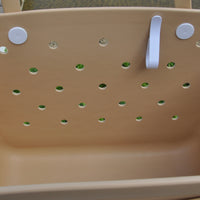 Sand Eva Silicone bag showing the clip for sunglasses keys etc.