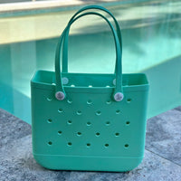 "Medium Sea Foam EVA silicone beach tote bag front view displaying spacious interior and shoulder straps"