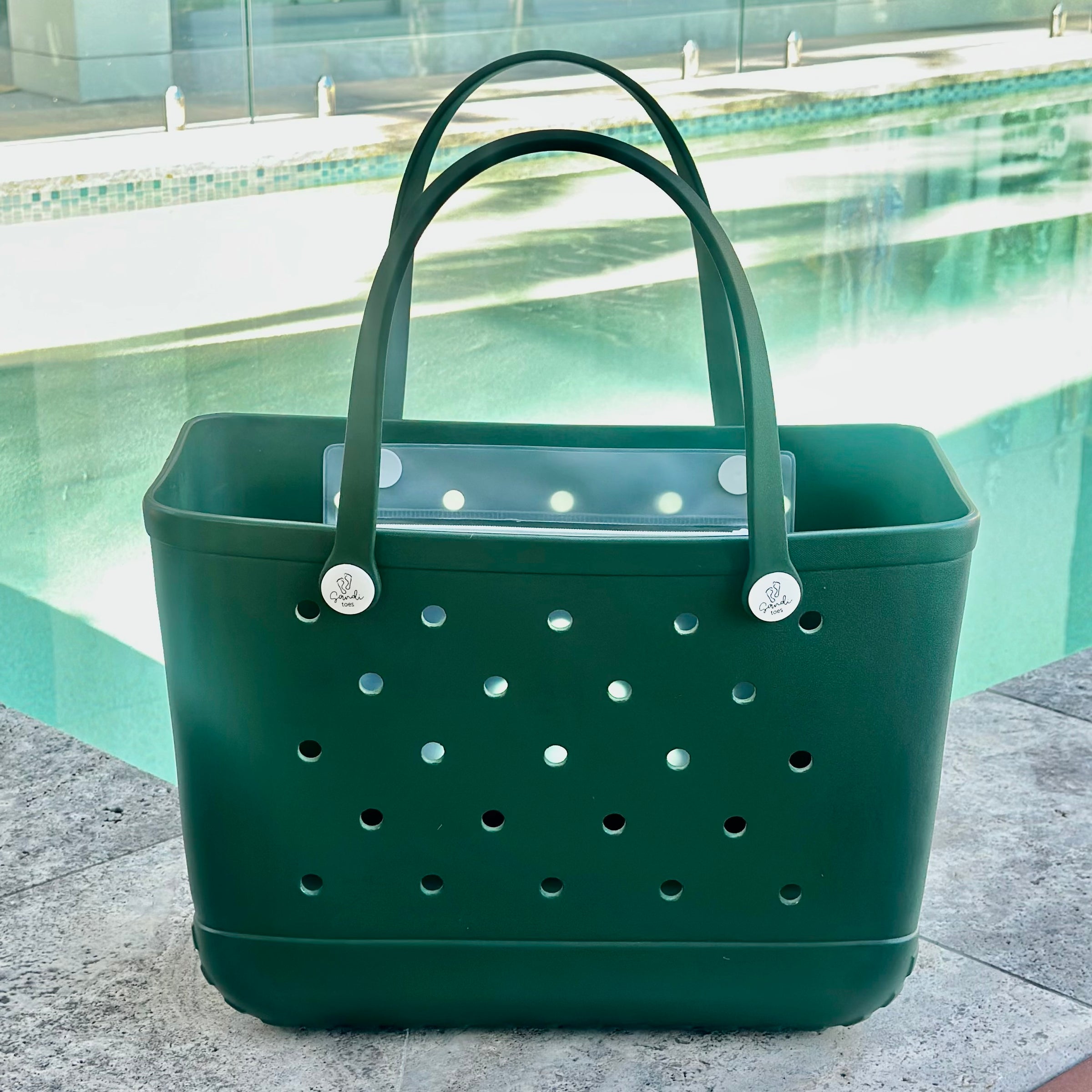 * "Large Sea Moss EVA silicone beach tote bag front view showcasing maximum capacity and sturdy construction"