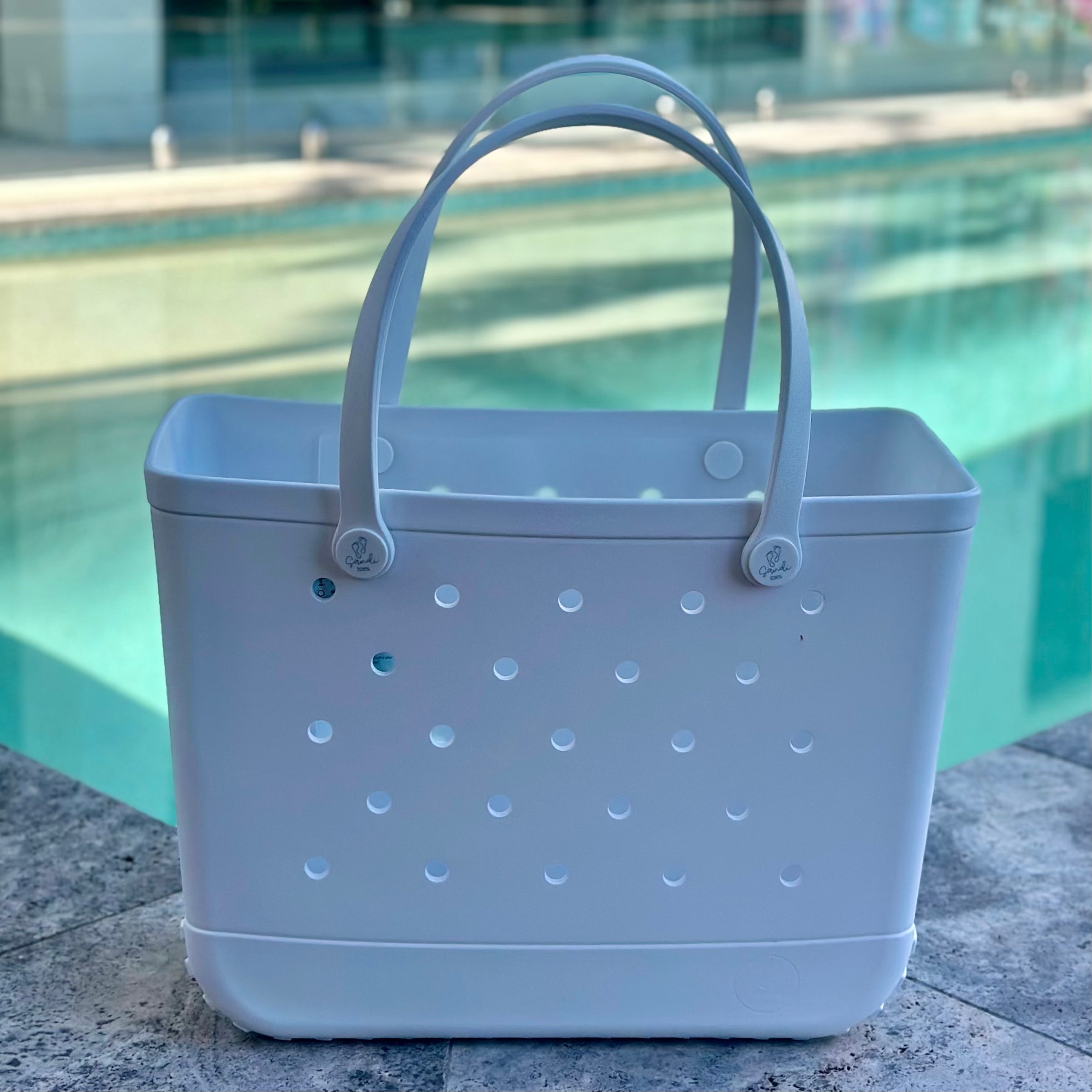 * "Large White Haven EVA silicone beach tote bag front view showcasing maximum capacity and sturdy construction"