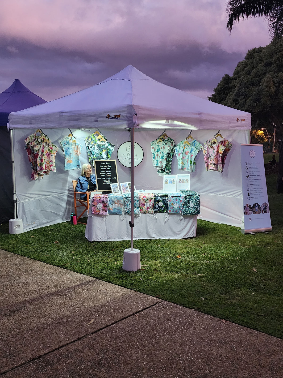 Here we are at a night market on the Gold Coast Australia, seen here our 7 designs set up in a gazebo