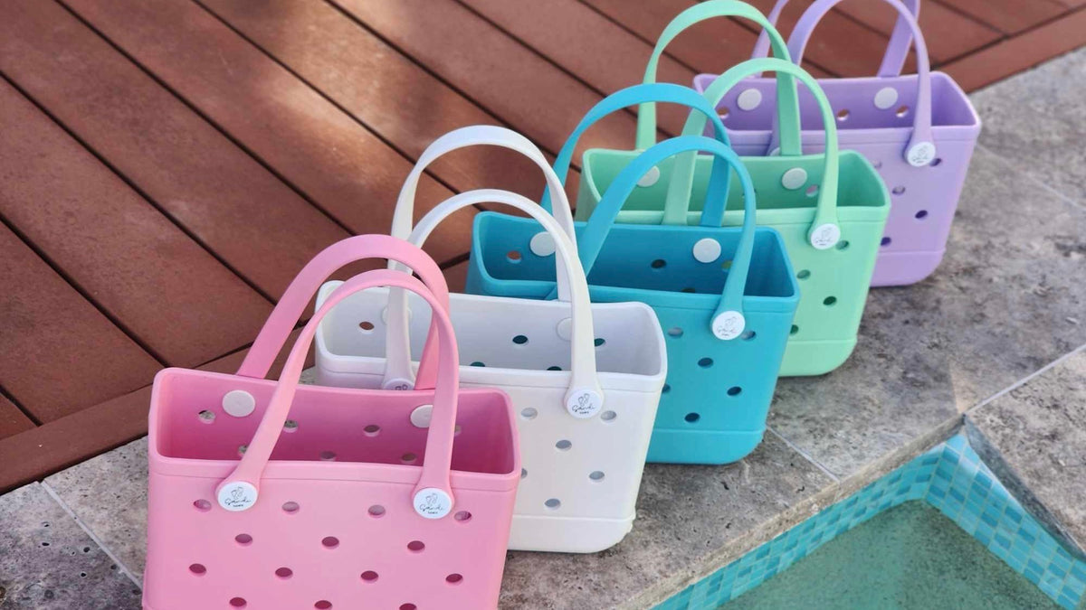 Seen here is the new mini silicone beach and everyday bag for kids 