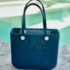 * "Medium Sailors Navy EVA silicone beach tote bag front view displaying spacious interior and shoulder straps"