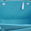  "Aqua Marine Eva Silicone bag showing the clip for sunglasses keys etc."
