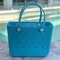 "Large Aqua Marine EVA silicone beach tote bag front view showcasing maximum capacity and sturdy construction"