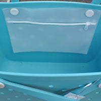 "Aqua Marine Eva Silicone bag showing the insert with zipper"