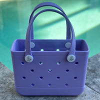 * "Small Coral Cove EVA silicone beach tote bag front view showing compact size and handles"