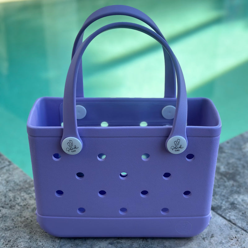 * "Small Coral Cove EVA silicone beach tote bag front view showing compact size and handles"
