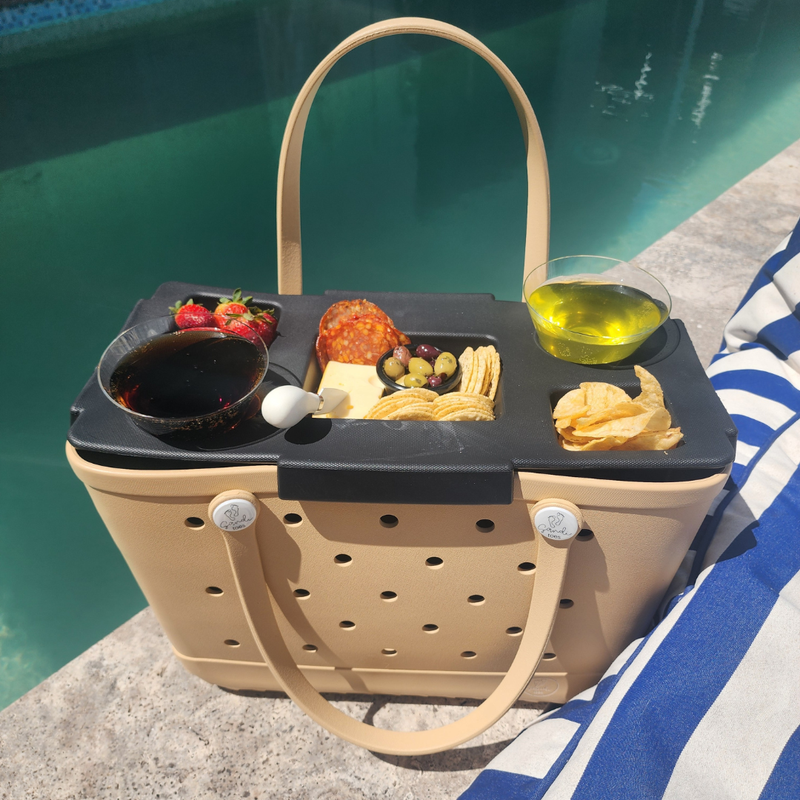 Picnic Tray with cheese platter chips and strawberries