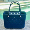 * "Large Sailors Navy EVA silicone beach tote bag front view showcasing maximum capacity and sturdy construction"