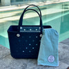  "Sailors Navy Eva Silicone bag showing the a Aqua Lagoon Sand Free Hoodie for adults"