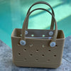 Small bag: "Small Sand EVA silicone beach tote bag front view showing compact size and handles"