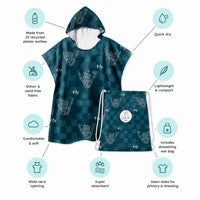 Bad to the Bone sand-free kids hoodie and wet bag with product features