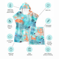 Under the Sea sand-free kids hoodie and wet bag with product features
