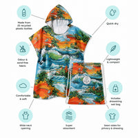 Wave Rider sand-free kids hoodie and wet bag with product features